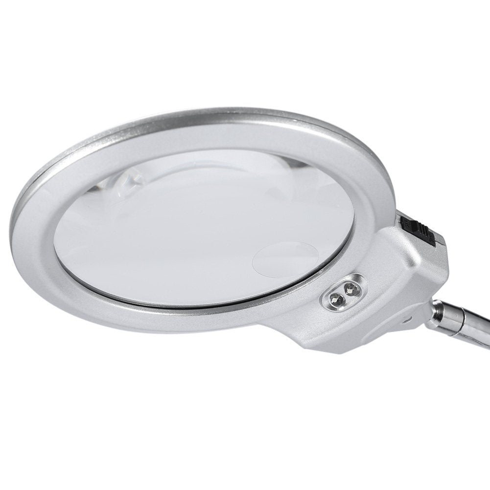 Desk Magnifying Lamp, Large Lens Table Top Hands Illuminated Folding Design Lighted Magnifier Glass With Adjustable Led Light Cl
