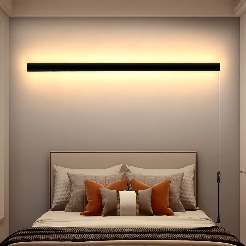 KELUOLY Wall Sconce, 39in Black Matte LED Lamp, 20W Warm White 3000K Acrylic, Plug-in for Bedroom, Living Room, Hallway, Model H