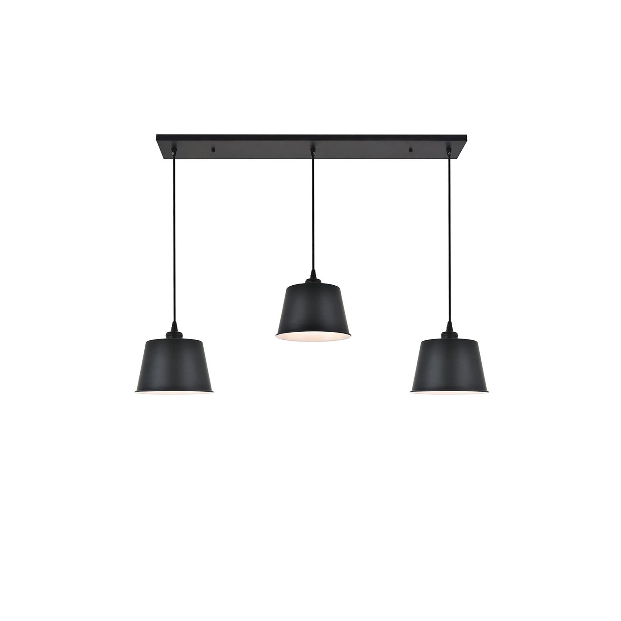 Elegant Lighting Black Metal 3-Light Pendant Ceiling Fixture, 40.6"L x 7.9"W x 6.9"H, Model LD4057D40BK, Modern Decorative Design