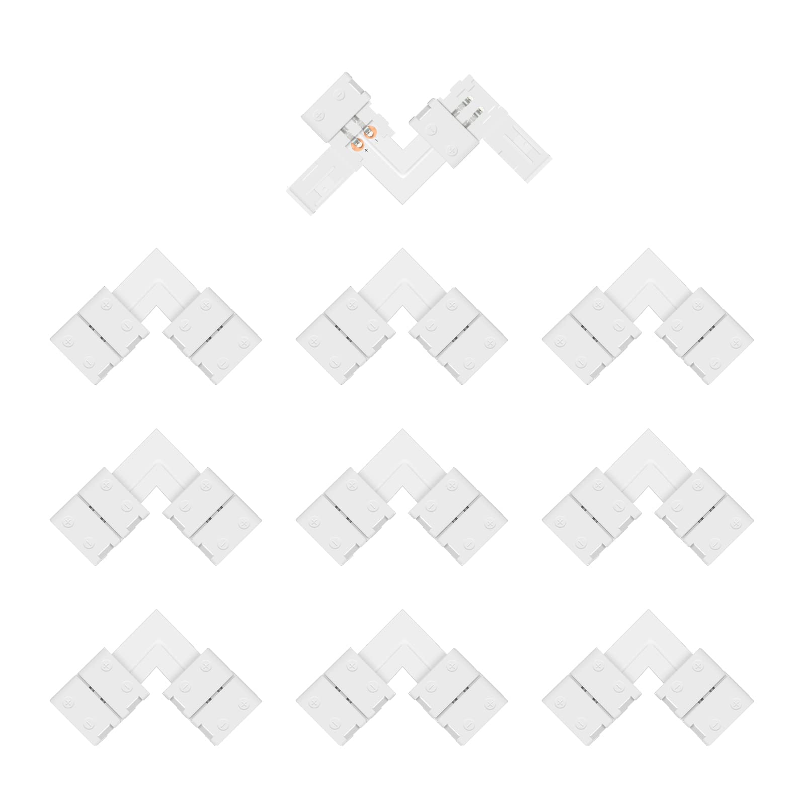VIPMOON L Shape LED Strip Connectors, 2 Pin 10mm, 10 Pcs Right Angle Solderless Nylon Connectors, White