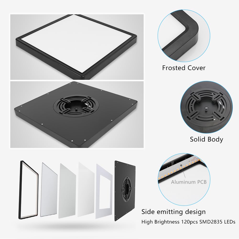 12Inch 24W Square Led Ceiling Light Fixtures Flush Mount  6000K Cold White Led Ceiling Lamp  Surface Mount Modern Ceiling Lights  Black Slim Flat Panel Lighting For Bedroom  Kitchen  Bathroom Etc