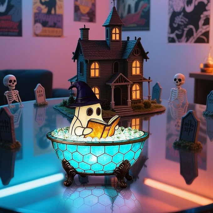 Suyaloo Ghost Reading LED Night Light, Halloween Bubble Bath Lamp, Table Centerpiece Decoration, 12.5 x 6.5 inches (Bath Lamp)