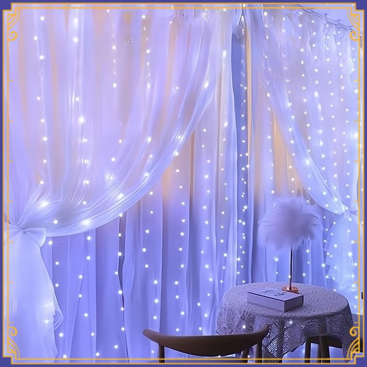 200 Led White Curtain Light For Party/Wedding/Festival/Christmas,Window Blinking String Light For Bedroom/Living Room,Usb Plug W