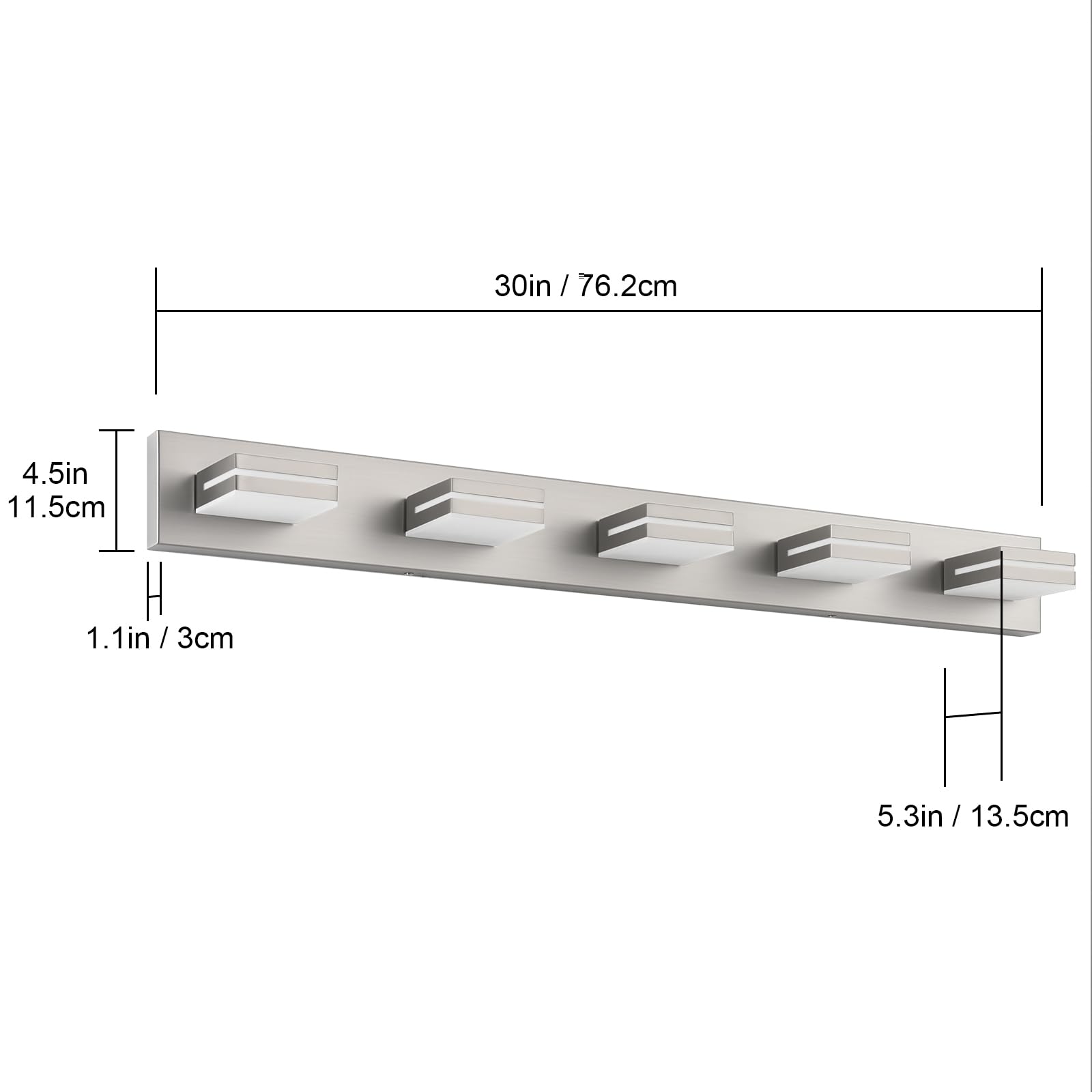 Sinerise Led Modern Bathroom Vanity Light Fixtures (5-Light  40-Inch  Dimmable)  Brushed Nickel Modern Acrylic Bathroom Wall Lighting Fixtures Over Mirror (Cool White 6000K)