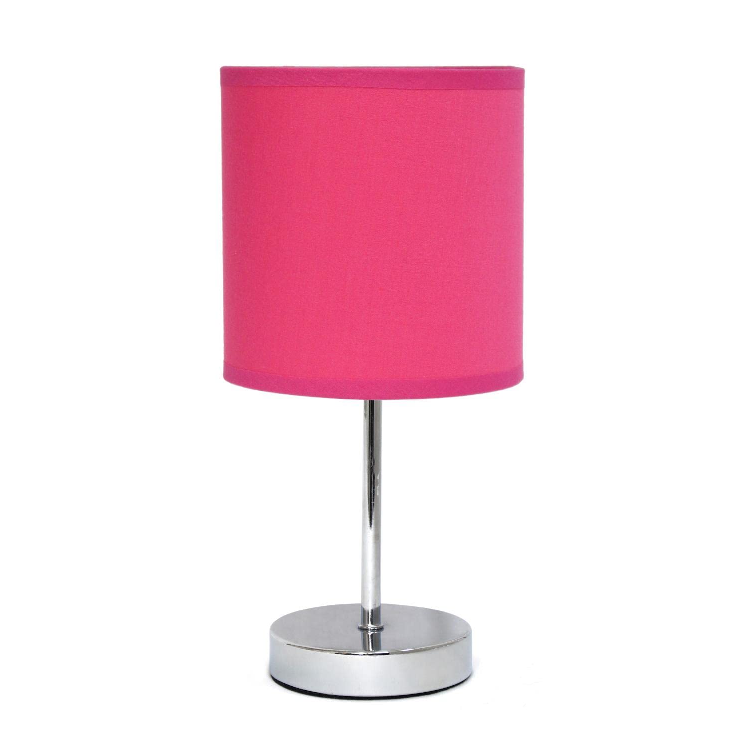 Creekwood Home 11.81&quot; Chrome Metal Stick Lamp With Hot Pink Drum Shade, Petite Bedside Table Light