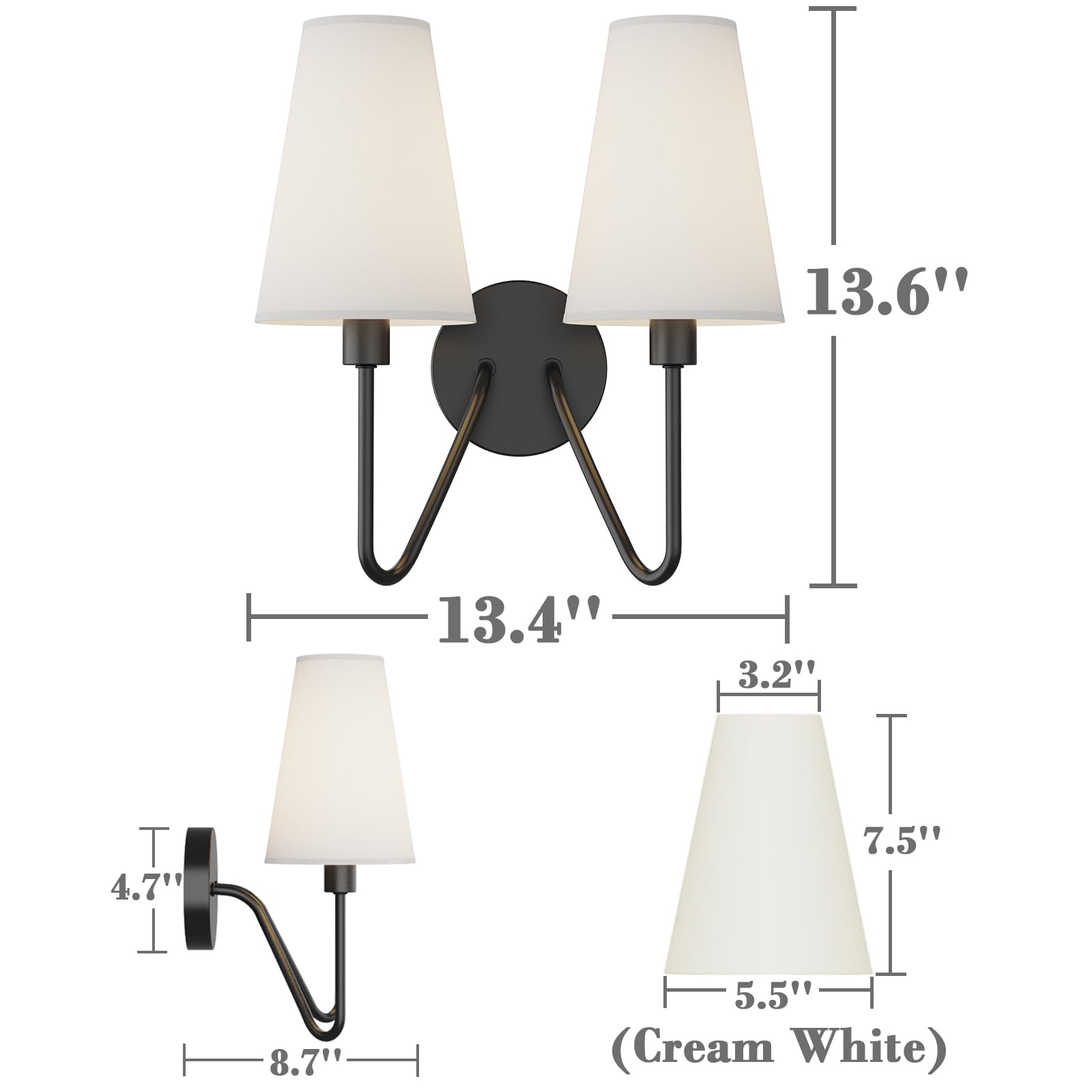 Electro Bp Double Head Classic Black Wall Sconce With Cream Linen Shades E12 80W