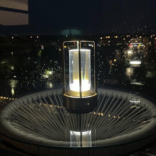 Klarako Crystal Lantern Lamp - Modern Cordless Rechargeable Bedside & Outdoor Light, Portable Wireless Lamp - Dimmable Touch Con