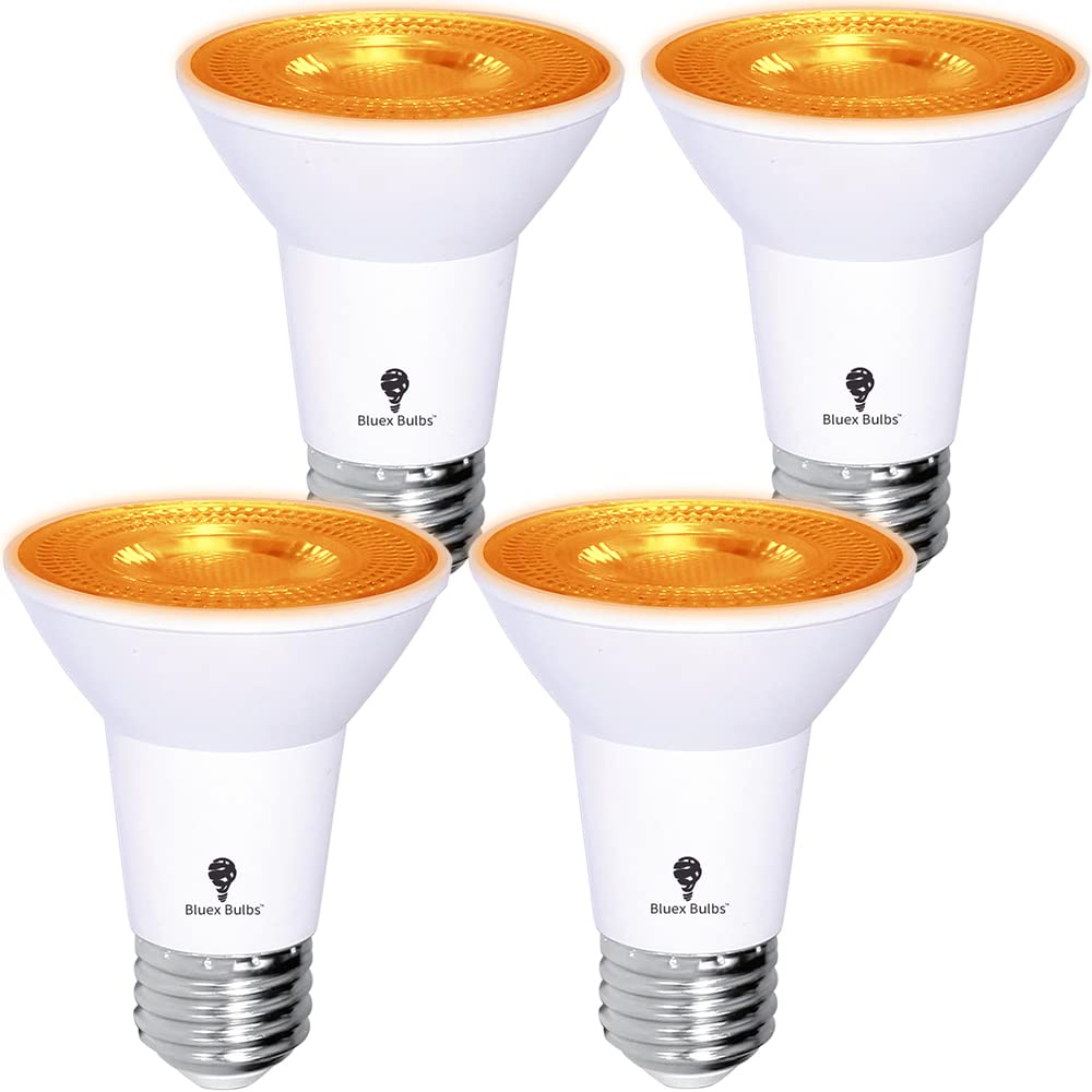 4 Pack Bluex Led Par20 Flood Orange Light Bulb - 4W (40Watt Equivalent) - Damp Rated Dimmable - E26 Base Orange Led Lights  Party Decoration  Porch  Home Lighting  Holiday  Flood Lights