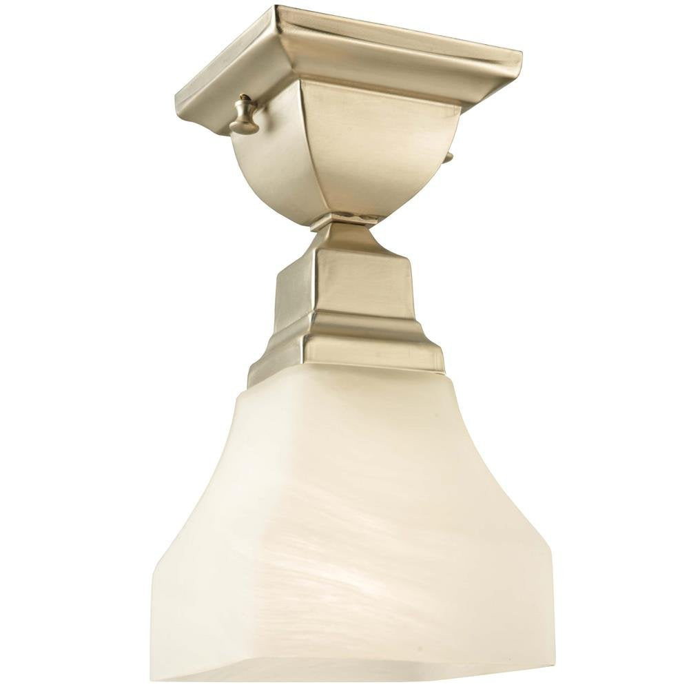 Meyda Lighting 129075 5&quot;Sq Bungalow White Alabaster Swirl 1 Lt Flushmount