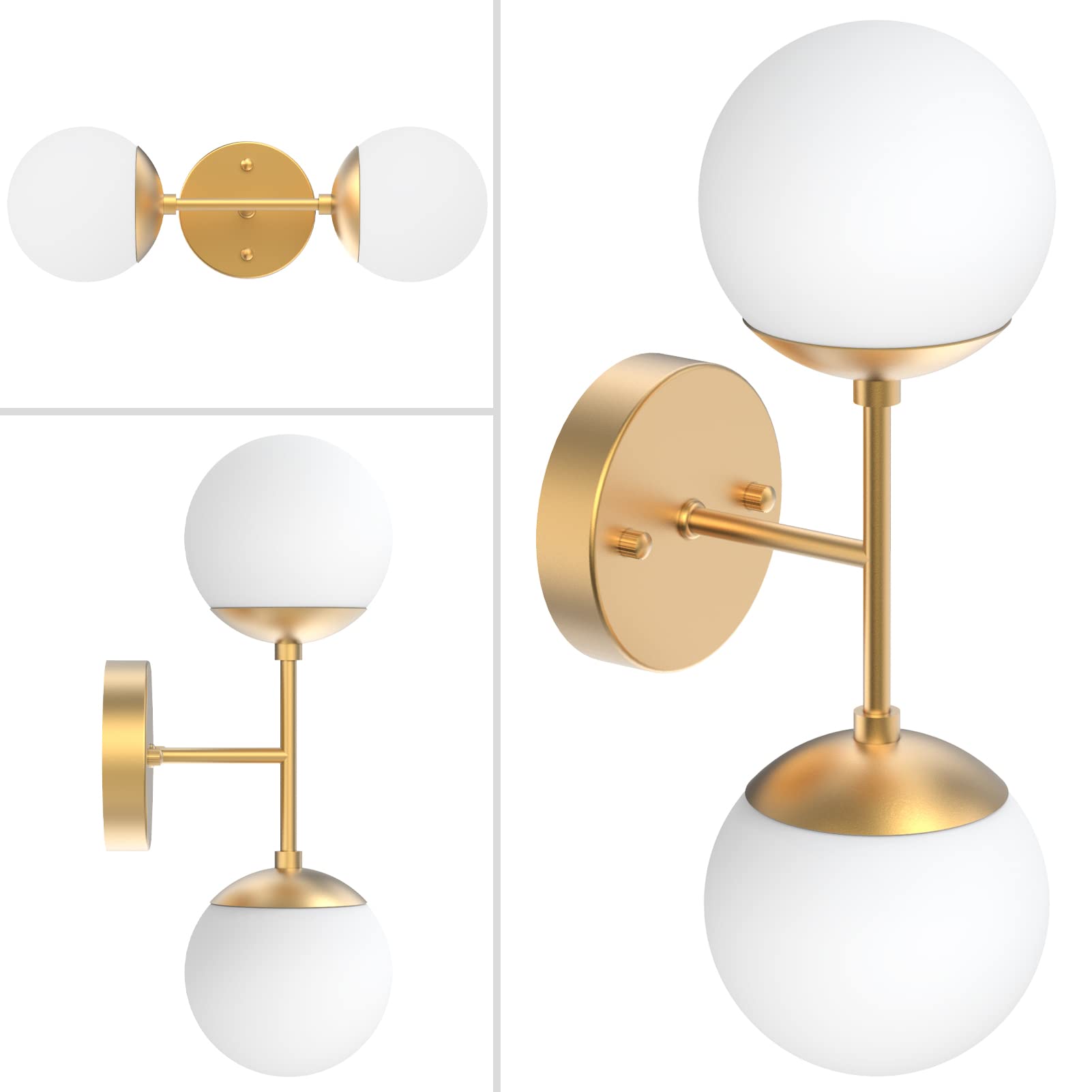 Tipace Gold Wall Sconce 2 Lights,Modern Globe Wall Light, Mid Century Golden Globe Wall Sconce 2-Light For Restaurant Living Roo