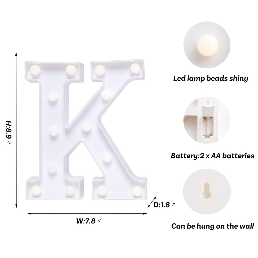 Yorulory Led Letter Lights Sign For Night Light, Wedding, Birthday, Christmas - Battery Powered (K)