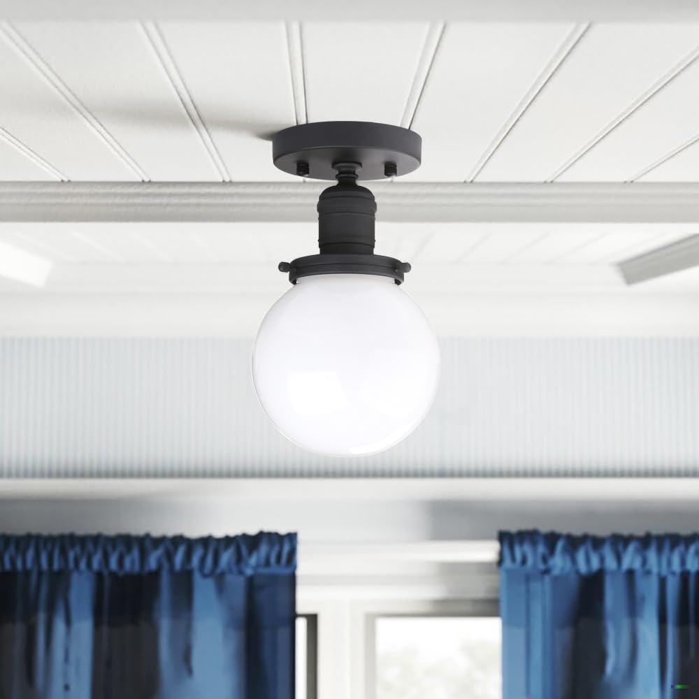 Yosoan 1-Light Modern Hallway Ceiling Light Fixture With Milk Round Glass, Indoor Hardwired Vintage Indoor Flush Mount Lighting