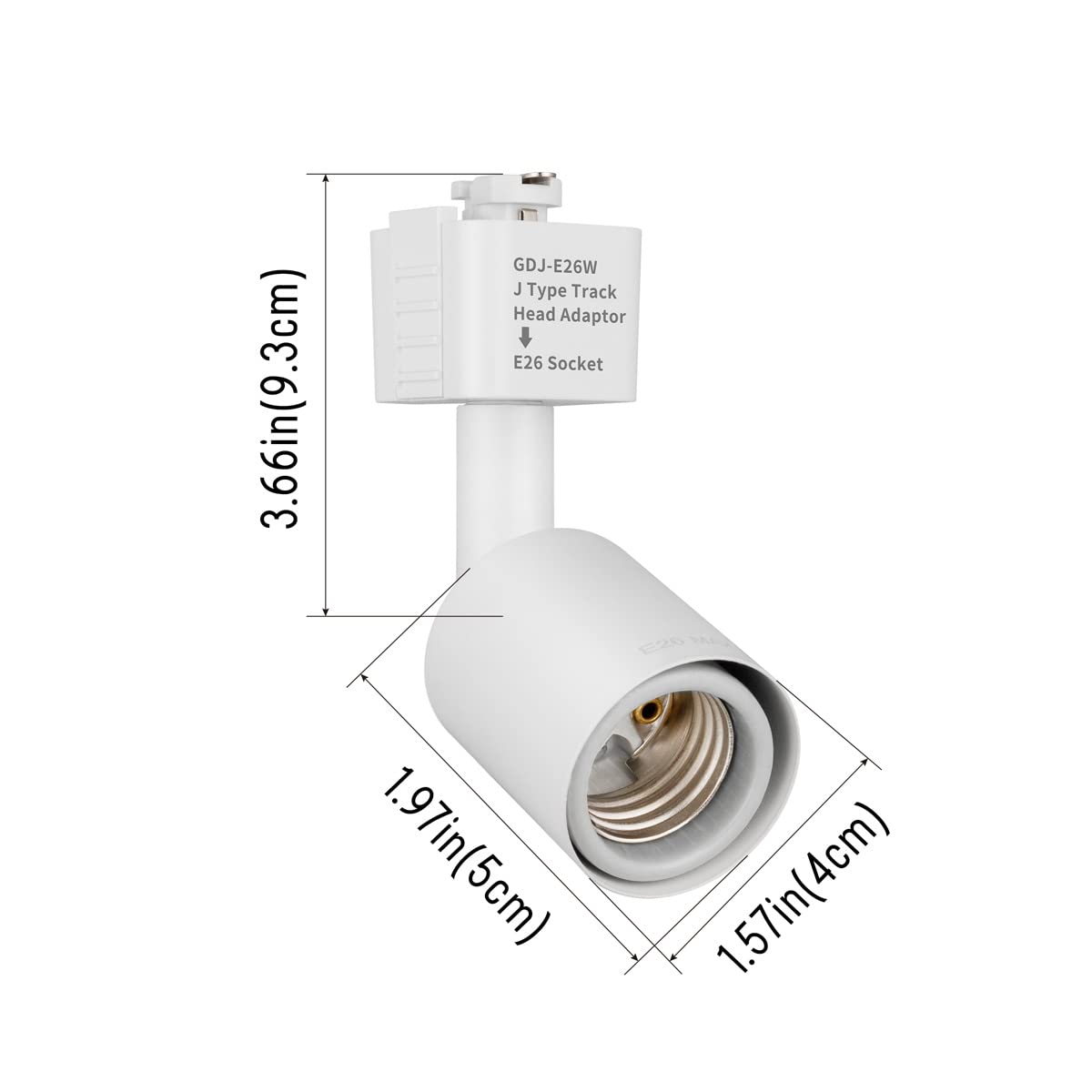 Mirrea J Type Track Lighting Head To E26 Medium Screw Base Adapter Light Direction Adjustable Pack Of 3 (White)