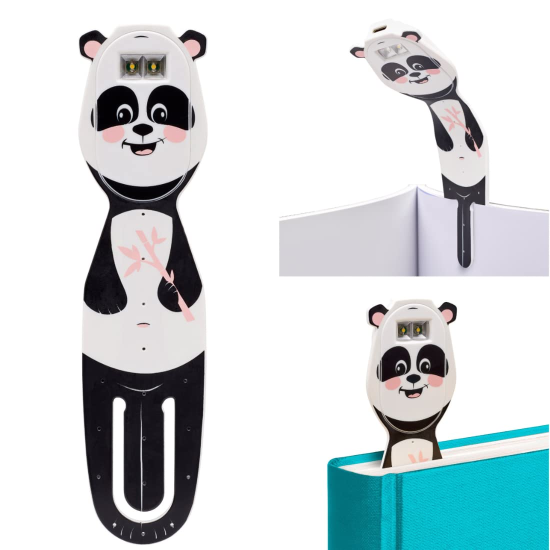 Gifts for Readers & Writers Bookmark Reading Lights Panda 2in1 Clip On Bookmark Kids Light for Reading in Bed, Rechargeable Trav