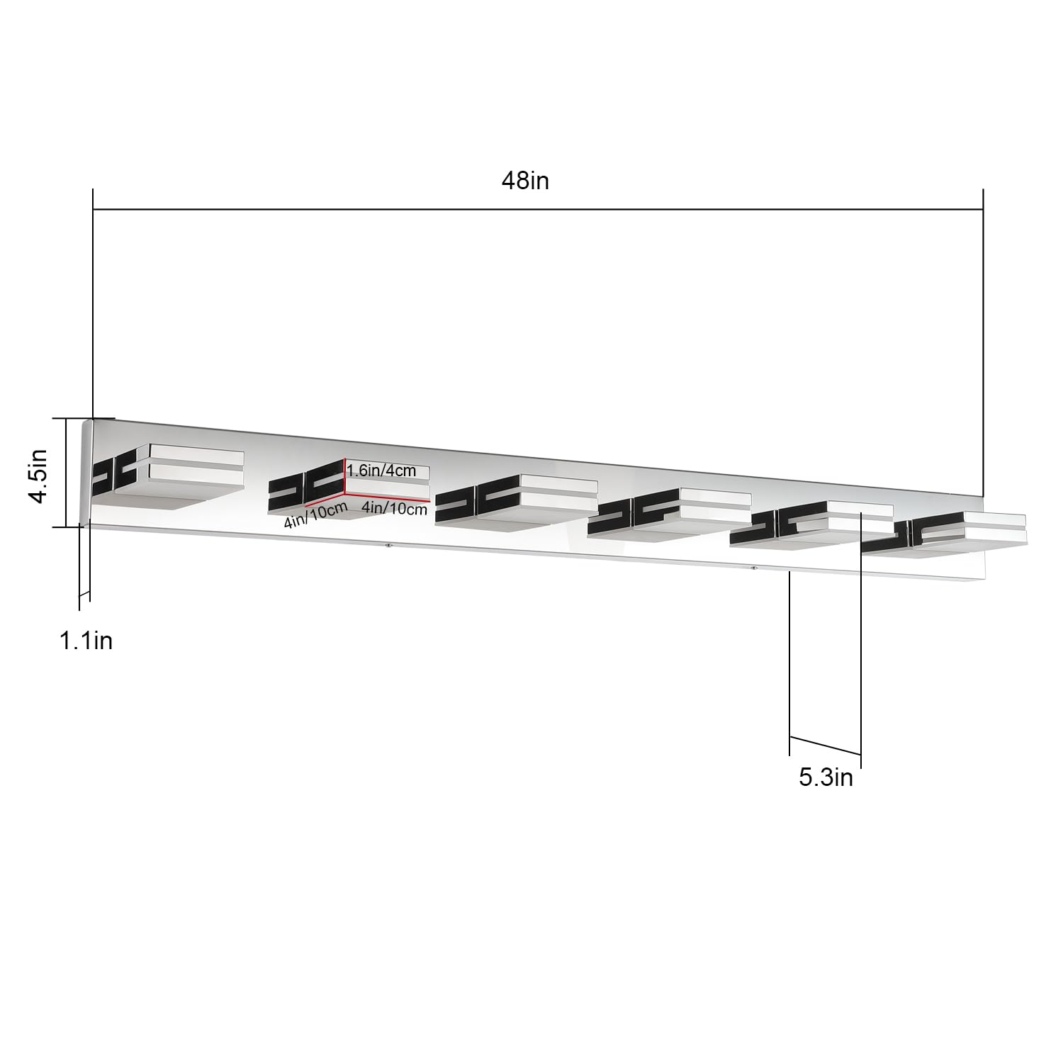 Sinerise Led Modern Bathroom Vanity Light Fixtures (6-Light, 48-Inch, Dimmable), Chrome Modern Acrylic Bathroom Wall Lighting Fi