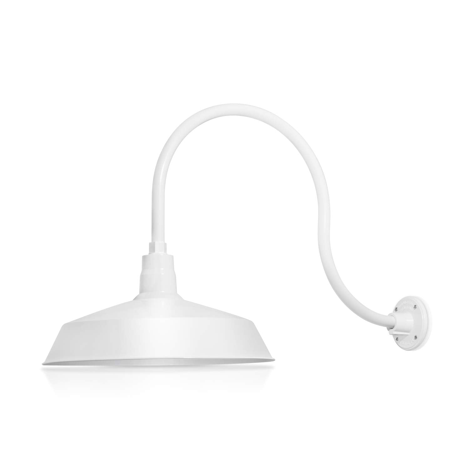 17in. White Finish Outdoor Gooseneck Barn Light Fixture with 24in. Long Extension Arm - Wall Sconce Farmhouse, Vintage, Antique 