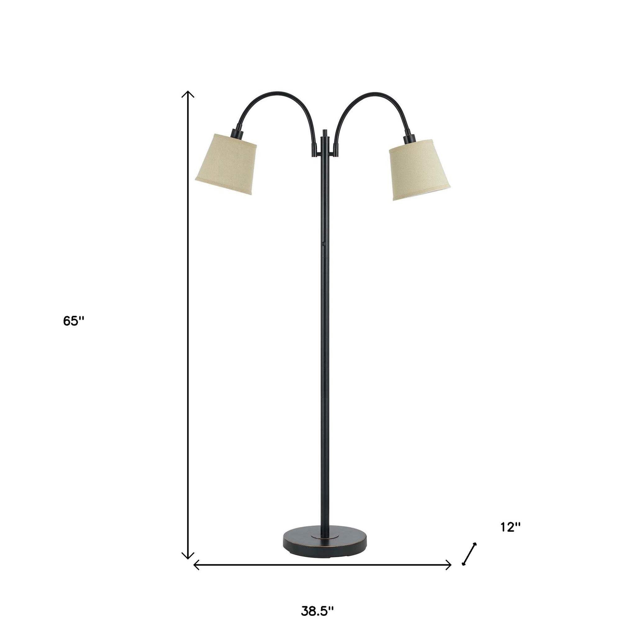 Homeroots Traditional 65 In. Floor Lamp - Two Light With Tan Square Shade, Metal Construction, Bronze Finish