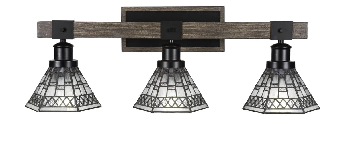 Tacoma - 3 Light Bath Bar-9.5 Inches Tall And Inches Wide-Black/Painted Wood Finish-Pewter Art Glass Color