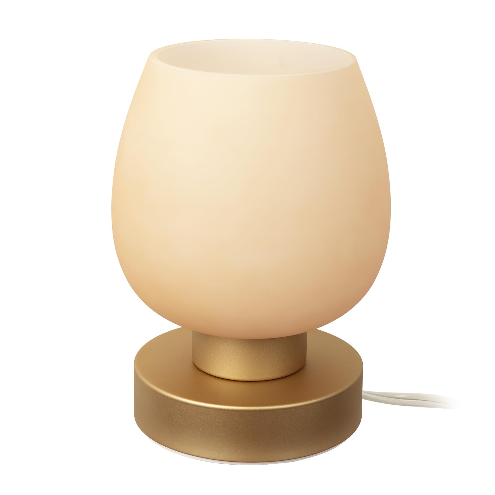 Touch Bedside Table Lamp - Desert Titanium Color Glass Lamp Shade  Warm LED Bulb  3 Way Dimmable  Simple Design