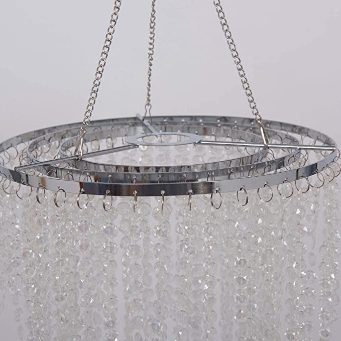 FlavorThings Modern Chrome Beaded Hanging Chandelier (W10.25 x H20   ),3 Tiers Beads Pendant Shade, Ceiling Chandelier Beaded La