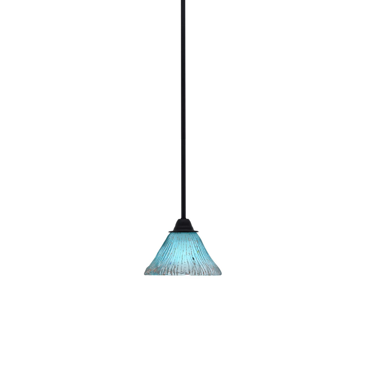 Toltec Lighting Paramount 1 Light Mini Pendant in Matte Black Finish with 7&quot; Teal Crystal Glass