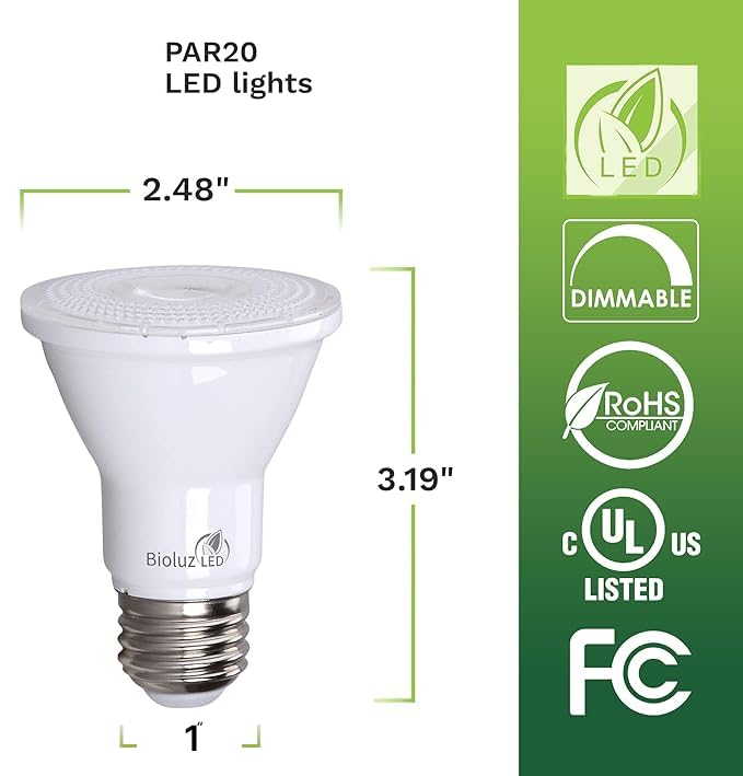 Bioluz LED PAR20 Bulbs 5.5W Dimmable Soft White 3000K 90 CRI 48 Count E26 Base 40 Degree Beam Angle