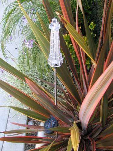 Solaration Solar Powered Lighthouse Garden Stake Light, Acrylic, Transparent, Model SGSL1028