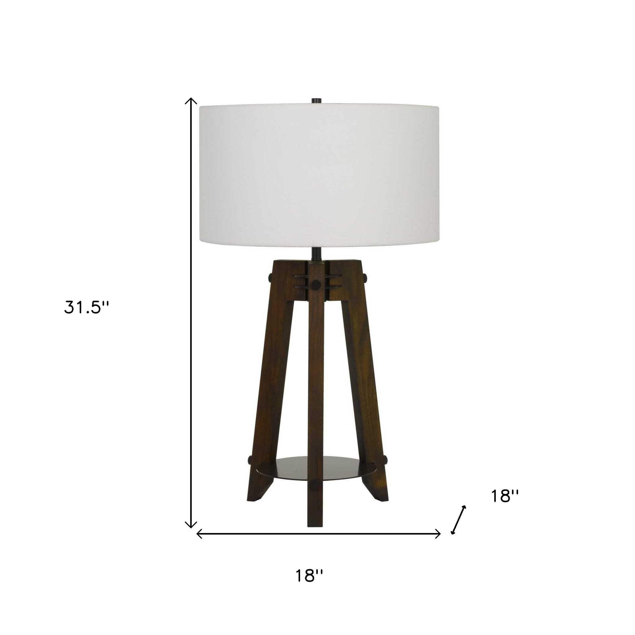 HomeRoots Table Lamp 32 in. Brown Metal with Off White Drum Shade Model 524779