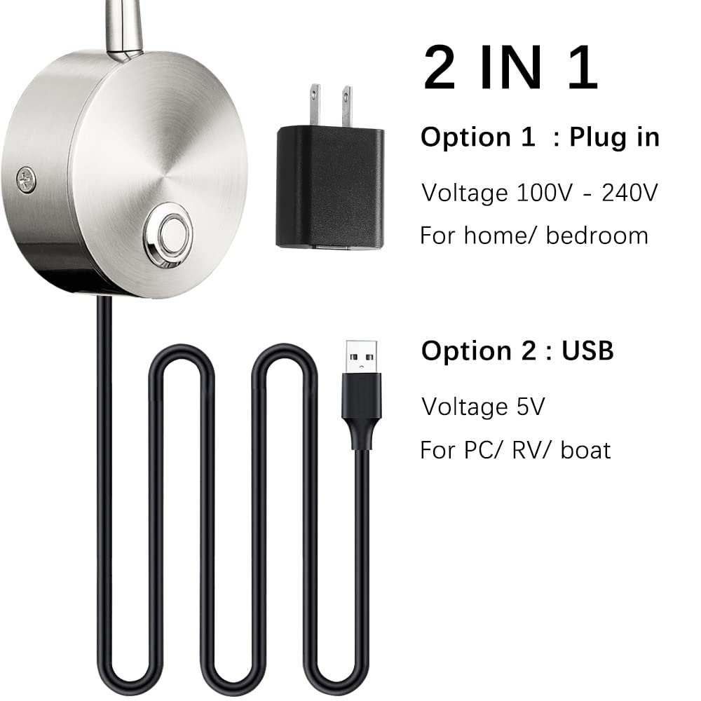 Eurus Home LED Reading Lights, Wall Mount Lamp, Touch Dimmable, 3 Color Modes, 10 Brightness Levels, Brushed Nickel Finish, 2 Pack