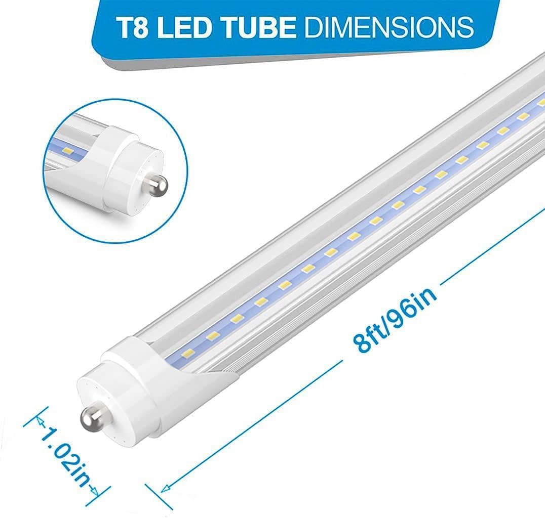 CNSUNWAY LED Tube Lights, 8FT, 45W, 5400LM, 6000K Cool White, Clear Cover, Ballast Bypass, ETL Listed,