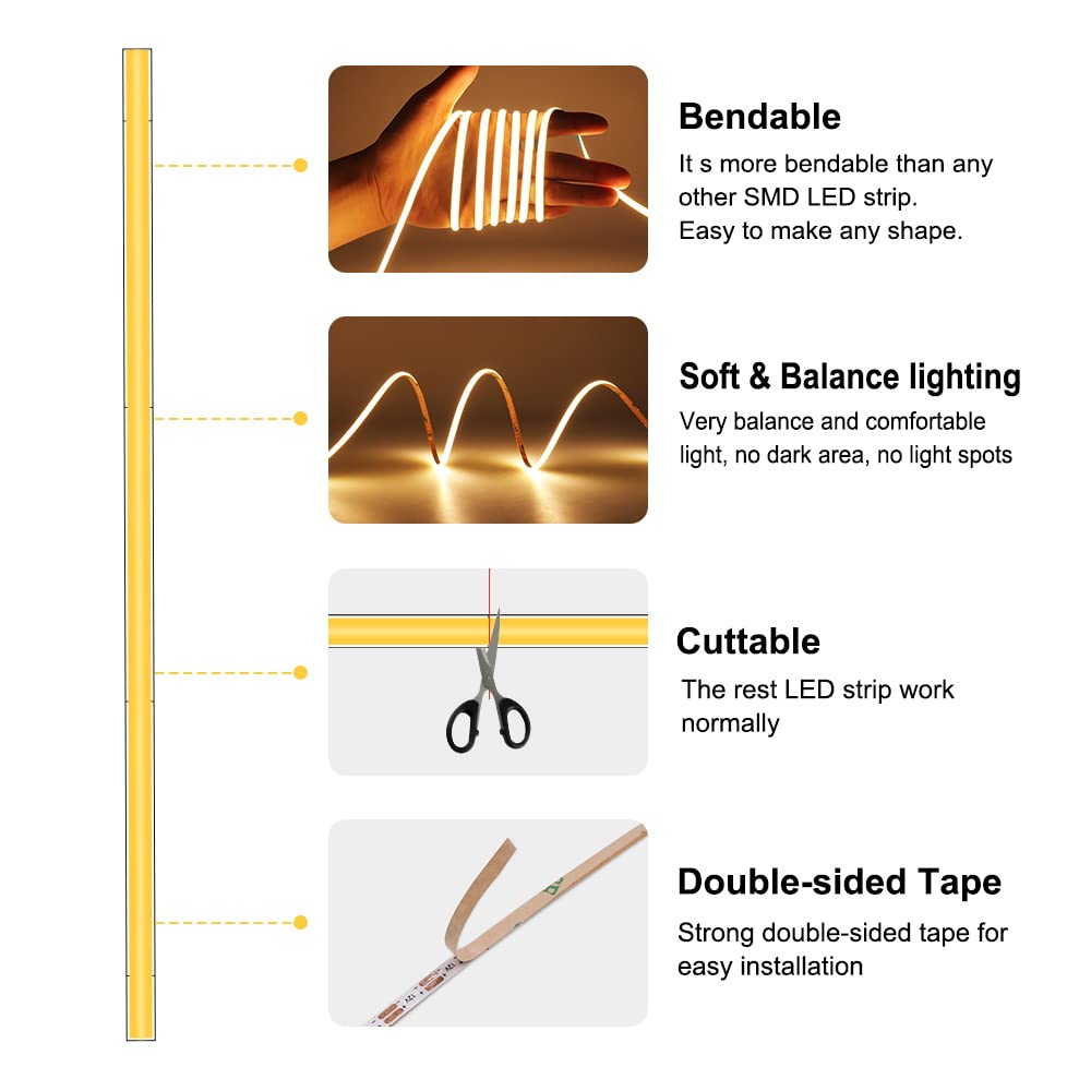 Maliigaza 5Mm Ultra Thin Cob Led Strip 24V Ice Blue Color 16.4Ft, Ra>90 High Cri Led Tape Light, Cuttable Flexible, Ip30 For Ind