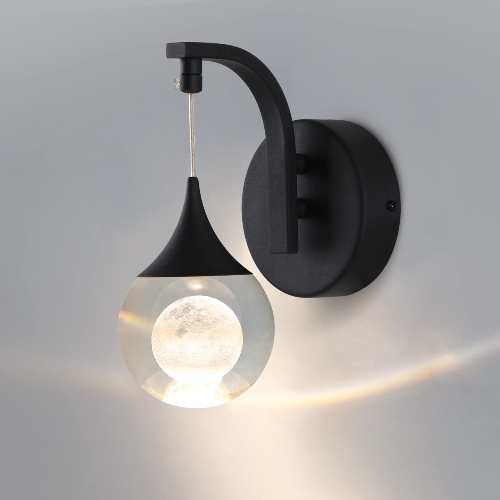 Sedelan Modern Wall Lamp Fixtures, Indoor Moon Crystal Wall Sconces, 5W LED Dimmable Wall Lights for Bedroom Bedside Living Room