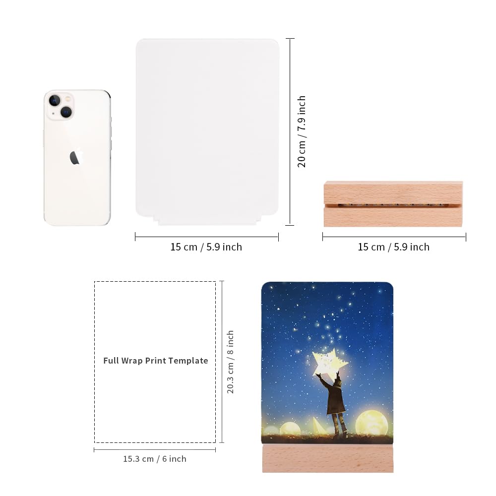 PYD Life 4 Pack LED Acrylic Photo Frames Night Lights 6" x 8", White with Wood Stand for Sublimation Printing