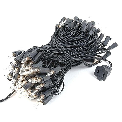 Novelty Lights 50 Feet 100 Bulbs Traditional Incandescent Mini Lights, Clear On Black Wire With 6 Spacing, Commercial Grade And