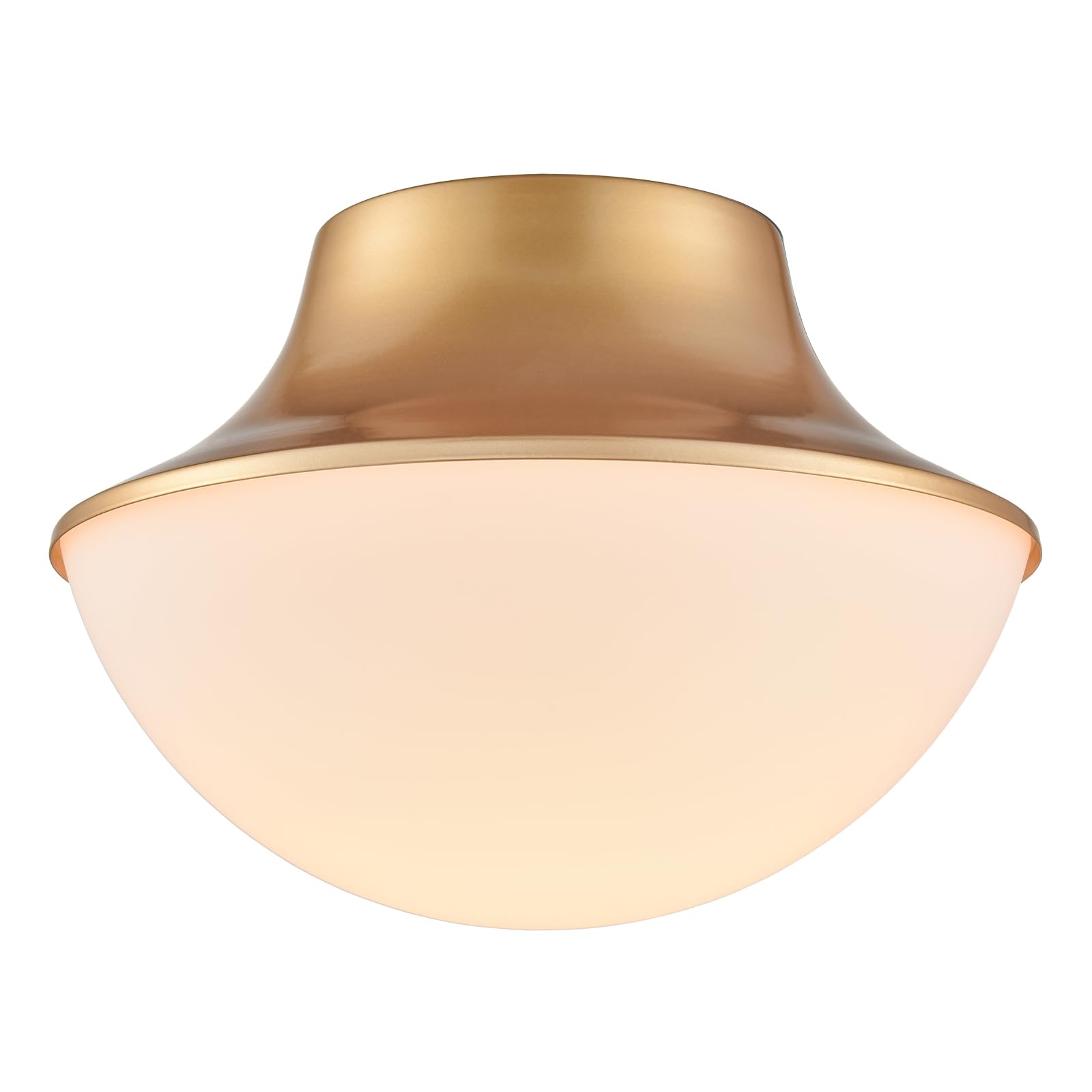 TENGIANTS Modern Gold Semi Flush Mount Ceiling Light Fixture Brass Metal Round Bowl Shape Milk Glass Light Fixture Ceiling Mount
