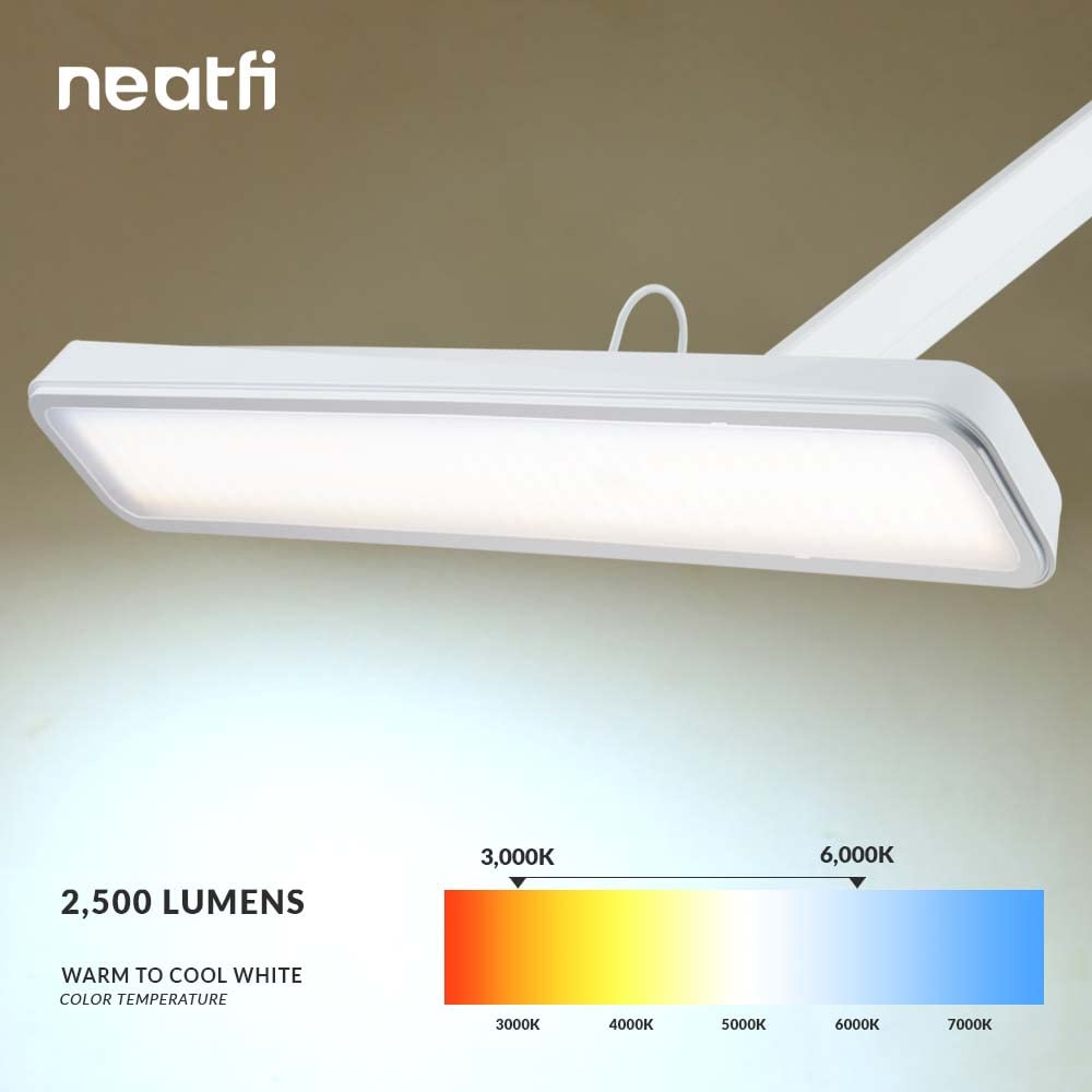 Neatfi XL LED Task Lamp - 2500 Lumens, Dimmable, 3000-6000K, Clamp, White, Model 9505LED-30CCT-C