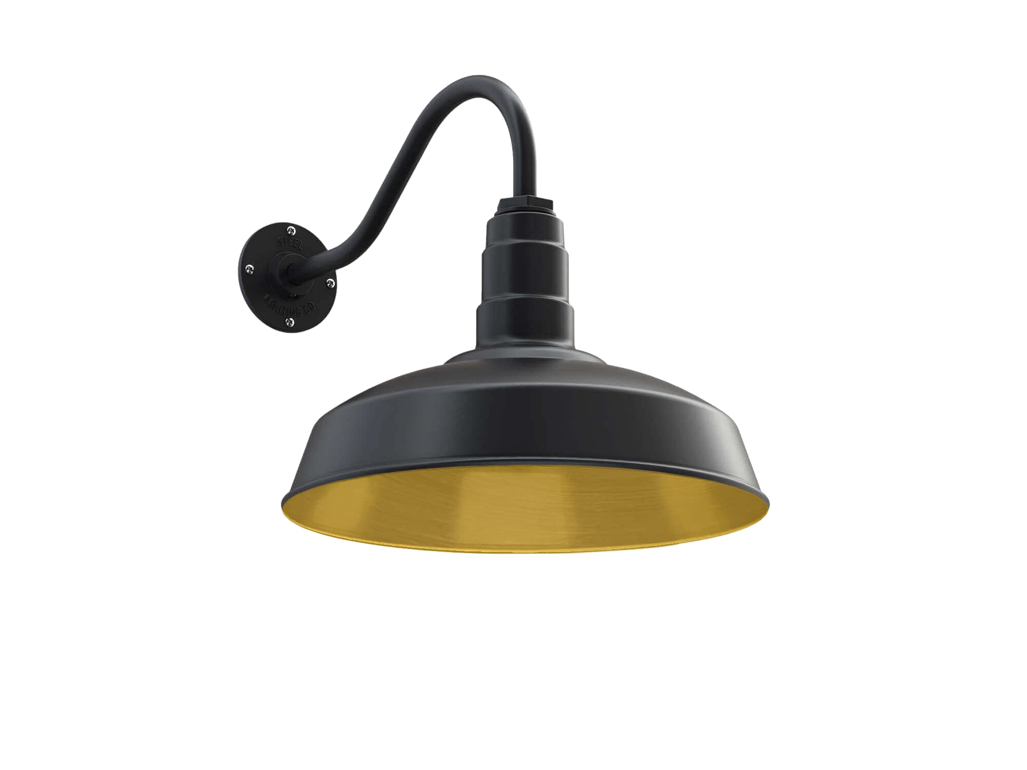 Steel Lighting Co. Gardena Barn Light - 16 Gooseneck Outdoor Wall Mount - Steel, Matte Black With Brass Interior