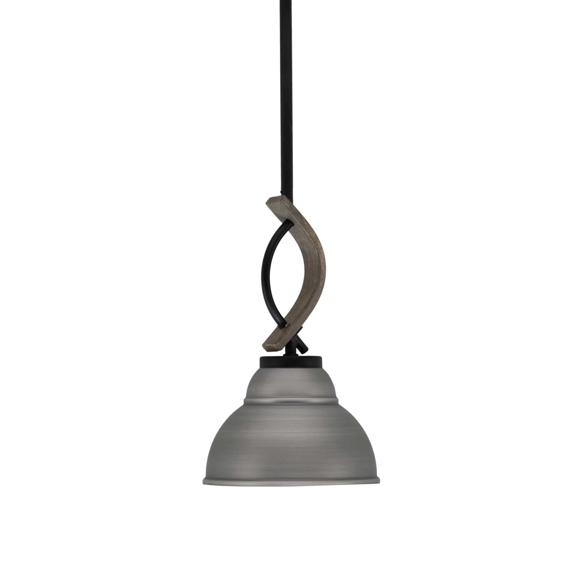 Toltec Lighting Monterey Stem Hung Mini Pendant - Matte Black & Distressed Wood-Look Metal, 7in Brushed Nickel Shade