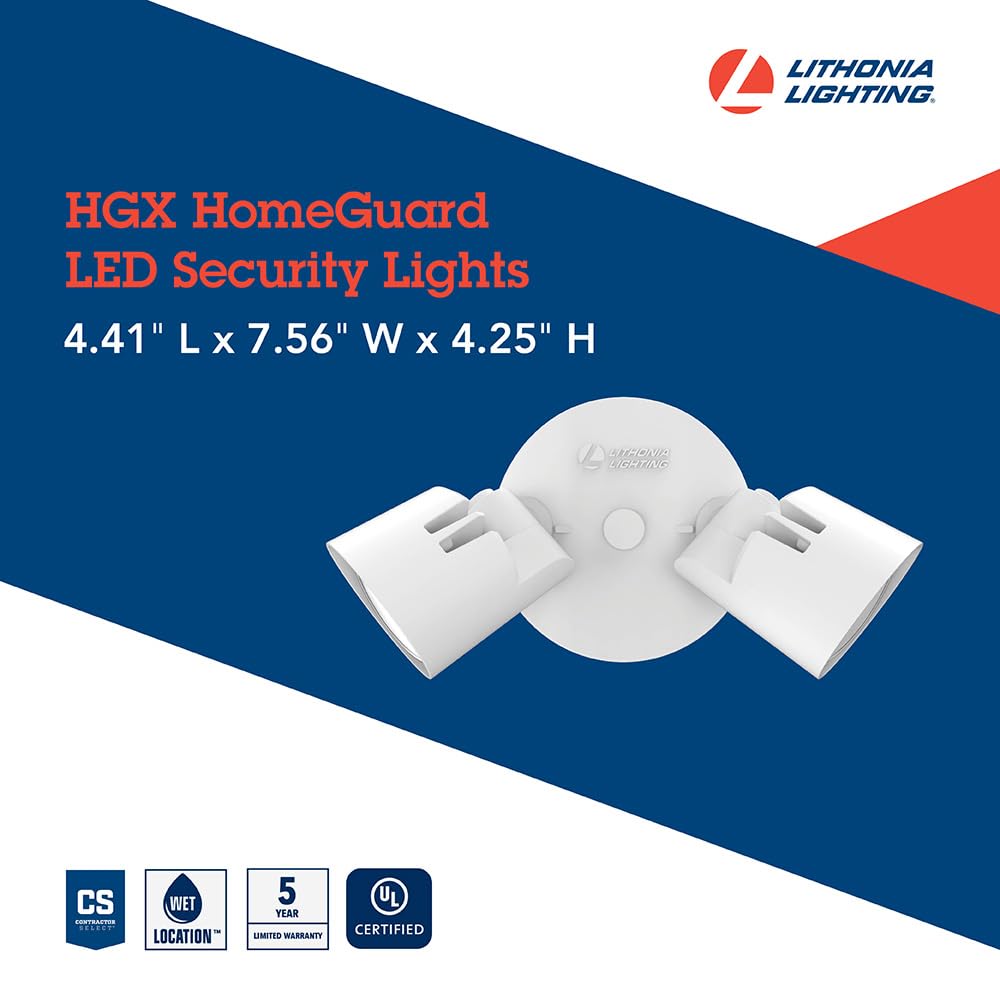 Lithonia Lighting Hgx Led 2Rh 40K 120 Wh M2 Homeguard Led Outdoor Security Floodlight, Non-Switchable 4000K, 2-Lights, 2-Pack, W