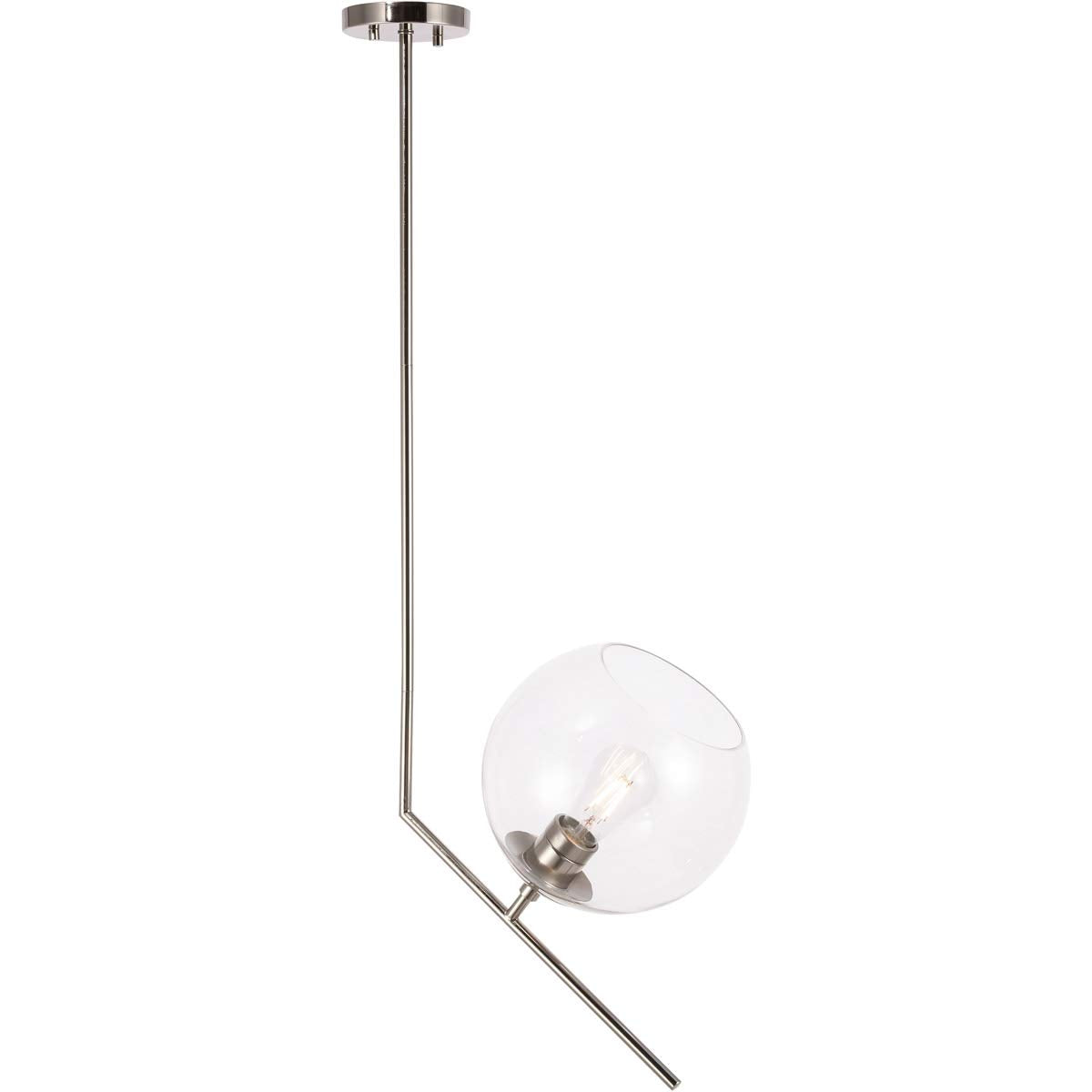 Living District Indoor Modern Home Decorative Bright Ceiling Ryland 1 Light Chrome and Clear Glass Pendant
