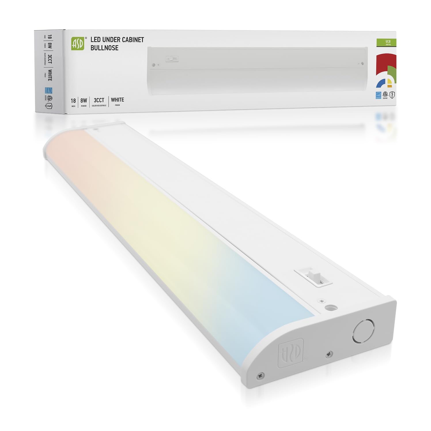 ASD LED Under Cabinet Lighting, 18 inch 8W 715 LM, Dimmable Hardwired Under Cabinet Lights for Kitchen, 3000K Soft/4000K Cool/50