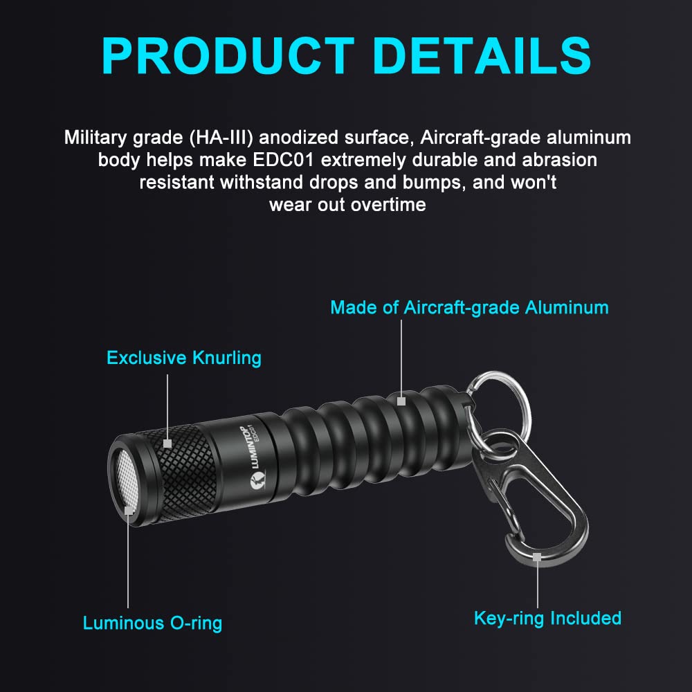 LUMINTOP EDC01 Keychain Flashlight - 120 Lumens, Waterproof, Aluminum, Black, Compact Size