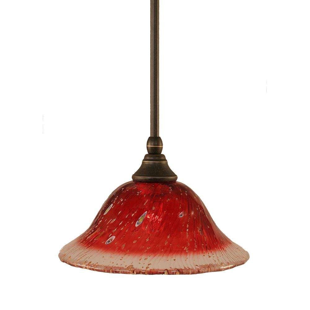 Toltec Lighting 23-Dg-736 Stem Mini Pendant With Hang Straight Swivel With 10&quot; Raspberry Crystal Glass, Dark Granite Finish