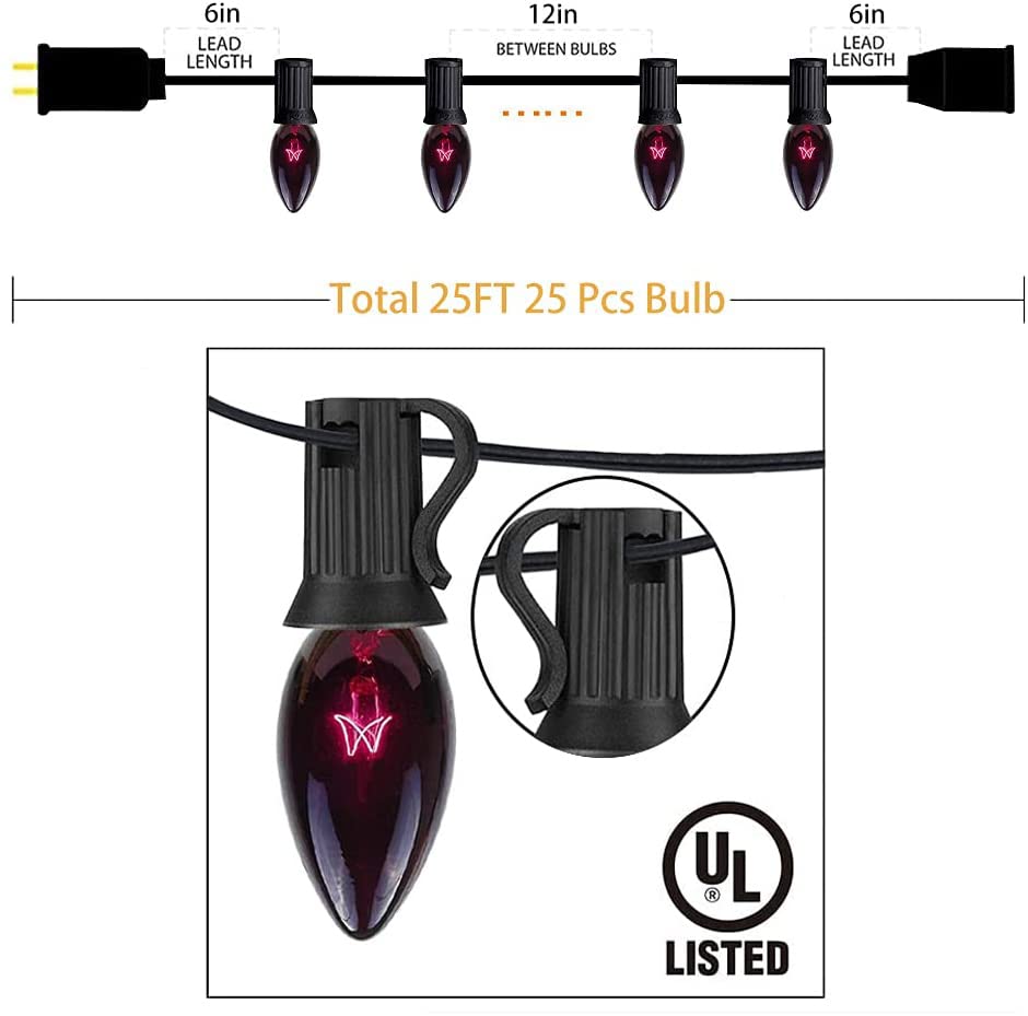 GOOTHY C7 Halloween String Lights - 25Ft Black Purple Outdoor Lights with 27 Edison Bulbs, Connectable for Patio Decor