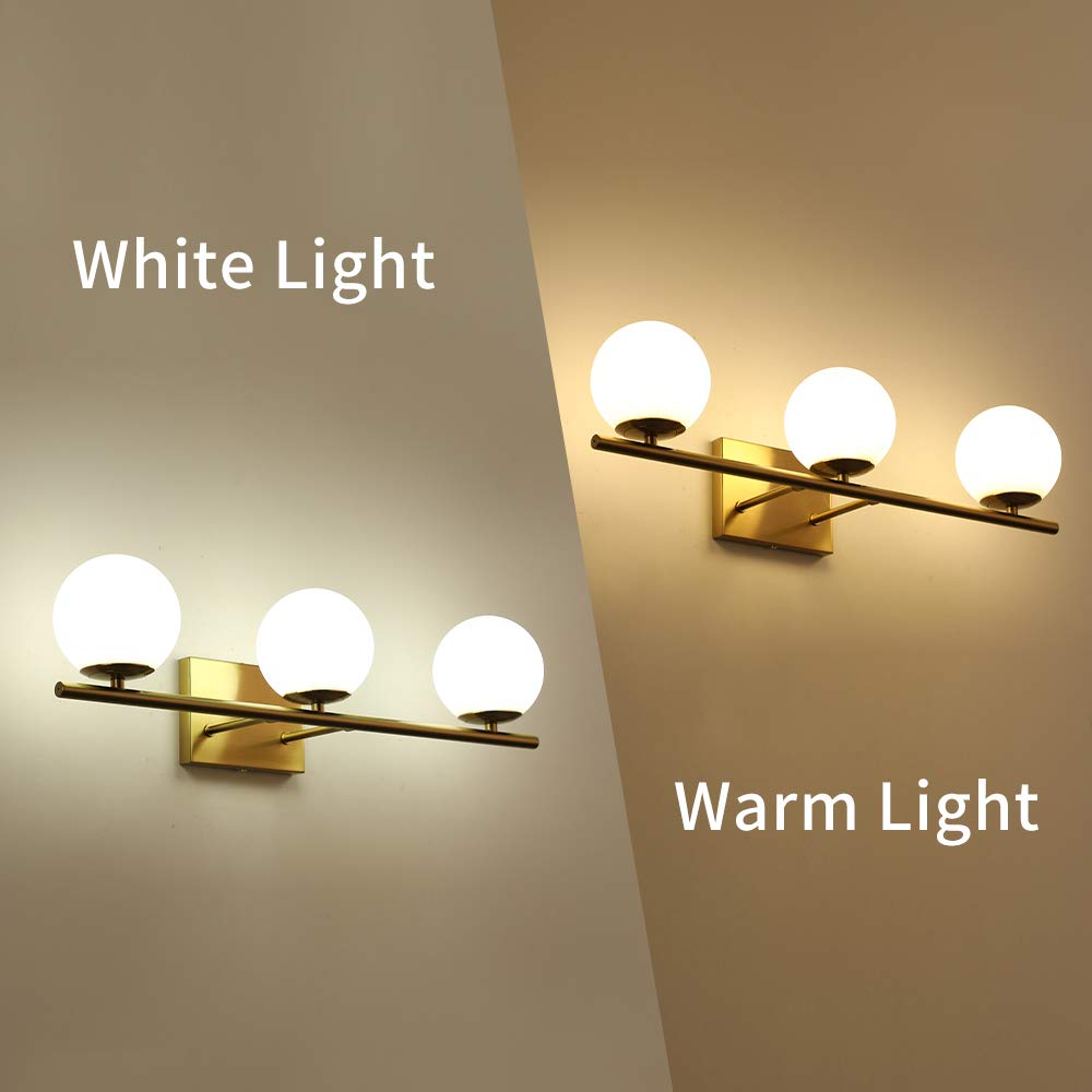 YHTlaeh New Bathroom Vanity Light Fixtures 3 Lights Brushed Brass Glass Shade Modern Wall Bar Sconce Over Mirror