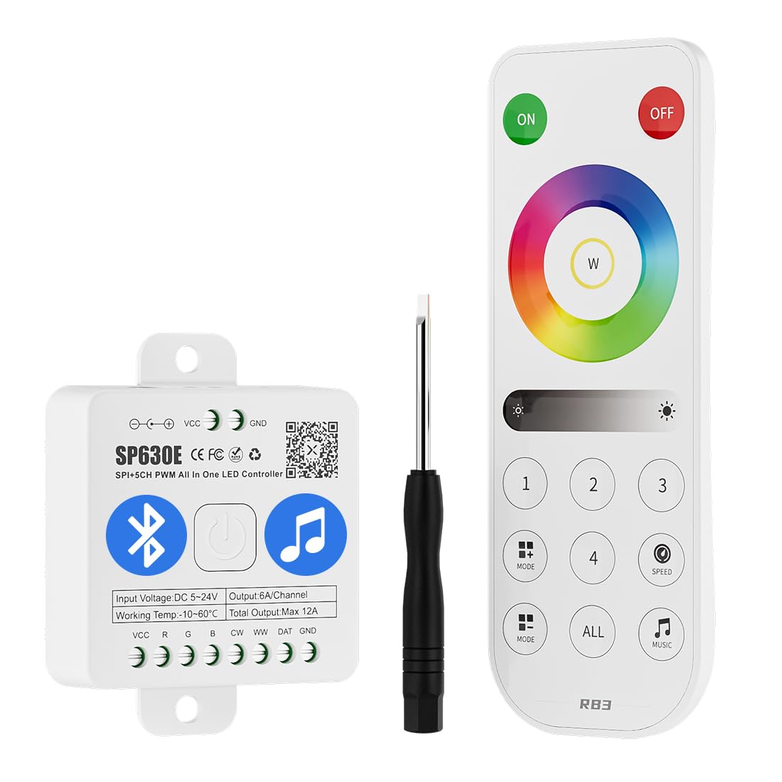 BTF-LIGHTING SP630E Bluetooth Controllers 4 Zones 2.4GHz RF RB3 Remote Kit Support FCOB COB SMD PWM or SPI RGB RGBW LED Strip WS