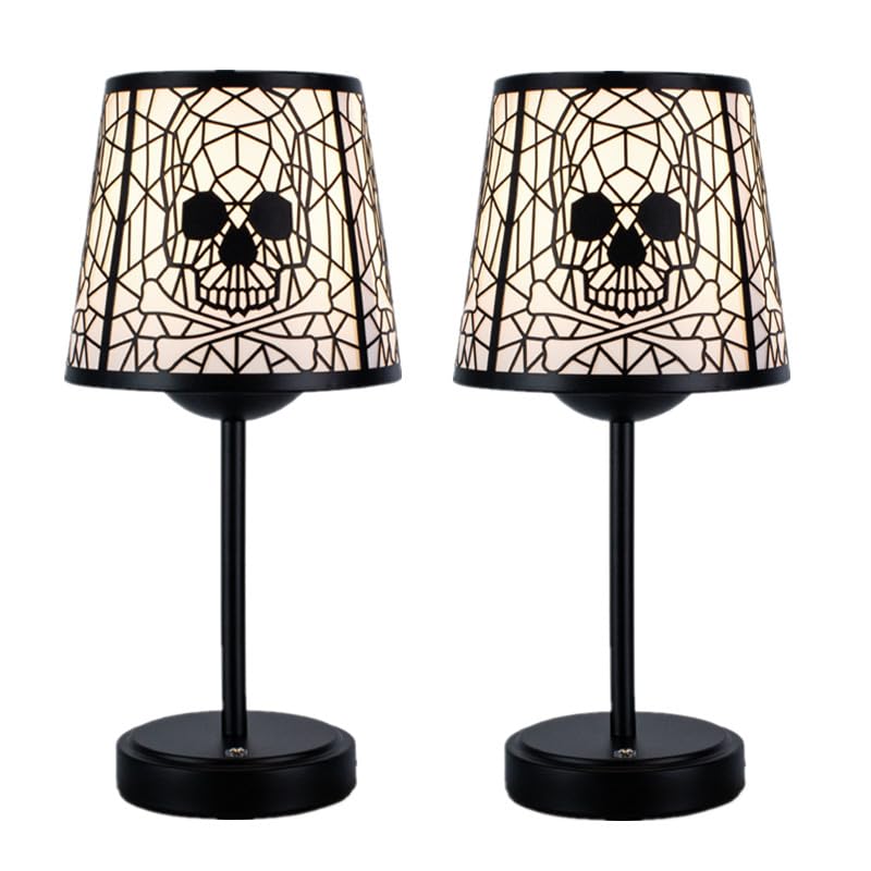 Skull and Crossbones Table Lamps, Black Base with Decorative Shade, 3-level brightness touch Halloween Gothic style table lamp, 