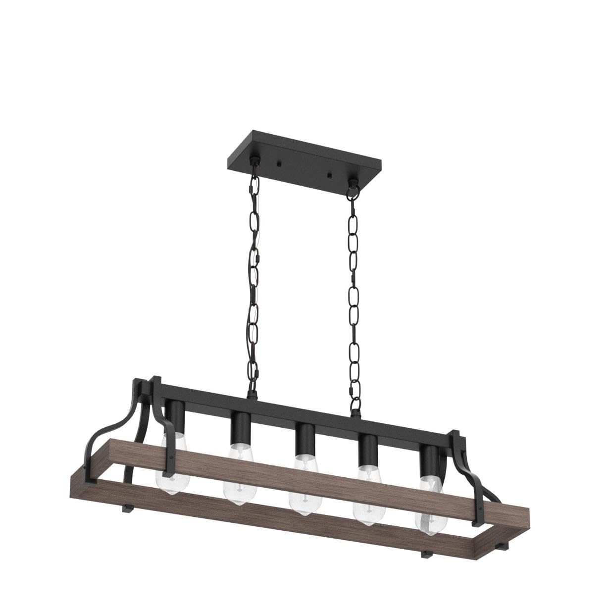 MEIXISUE Rustic 5-Light Industrial Chandelier, Black & Retro Wood Finish, L33.5" W10.6", UL Listed, Model MX-P2143-5A