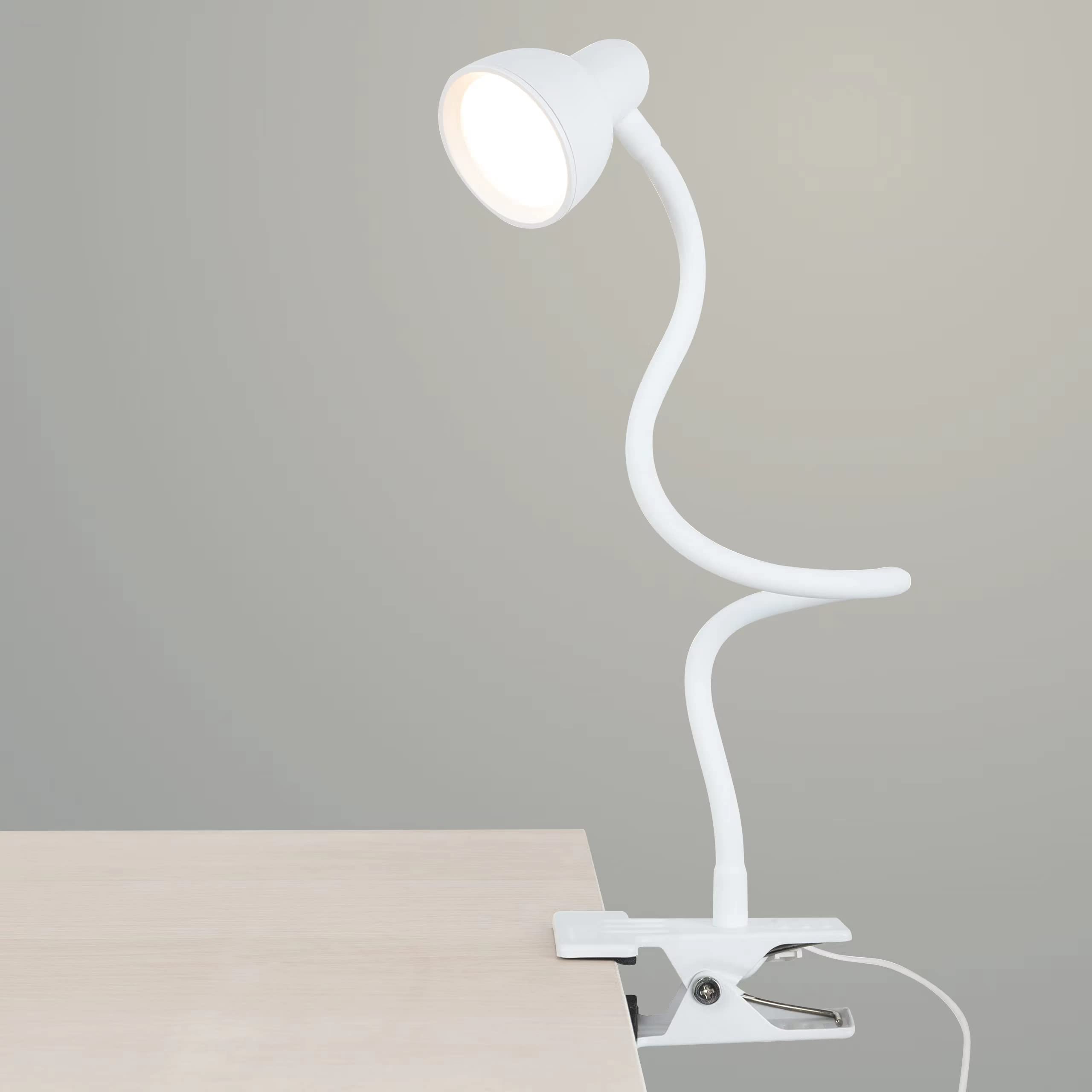 LiFMIRA Clip-on Reading Lamp 3 Color Modes 10 Brightness Dimmable 360° Flexible Gooseneck USB Desk Light White 4W