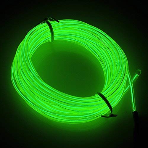 lychee El Wire Neon Light, 15ft Green Electroluminescent Wire with Battery Pack for Parties and Halloween Decoration, Model 011